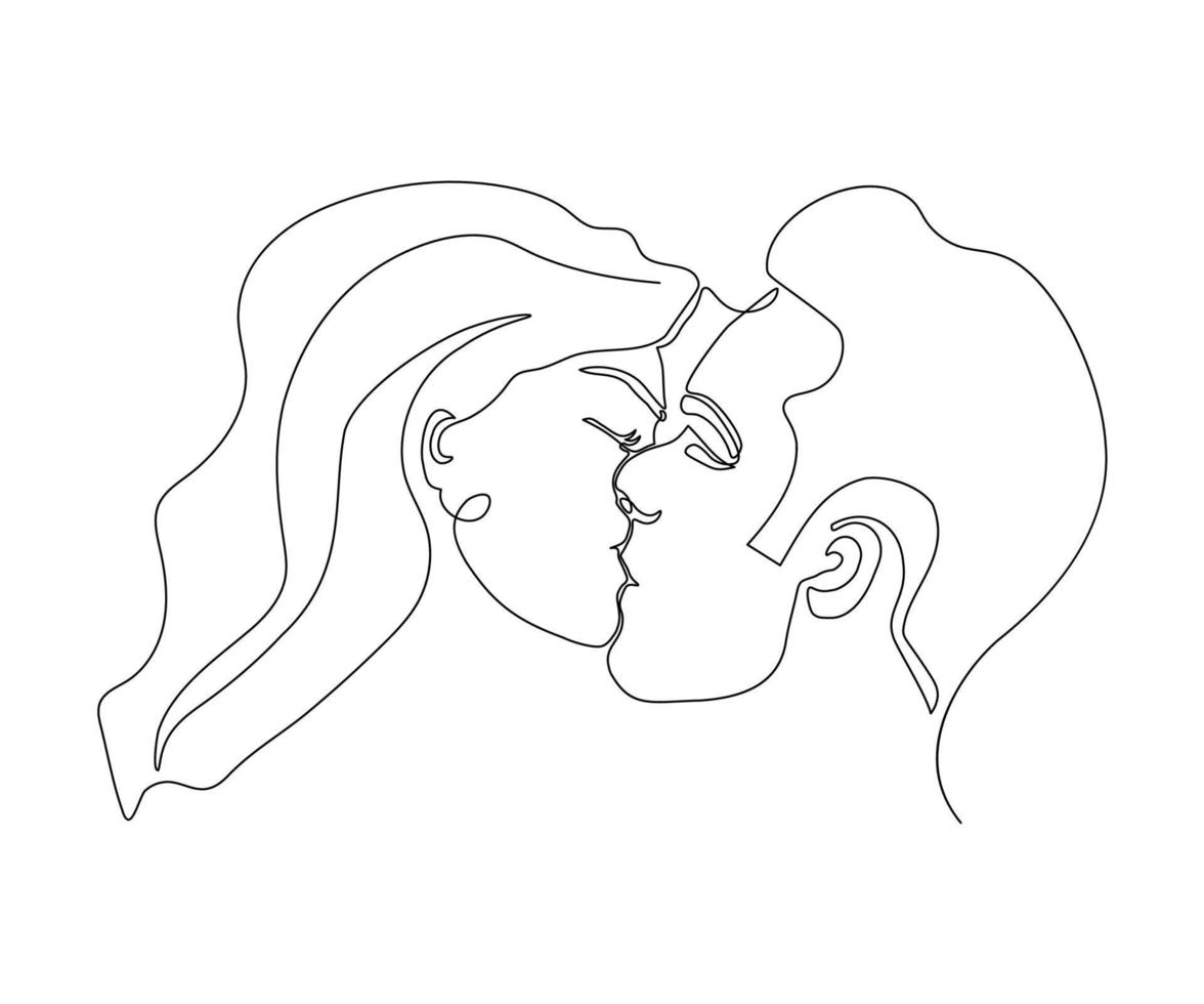 the kiss of a man and a woman hand drawn, monoline, one line art vector
