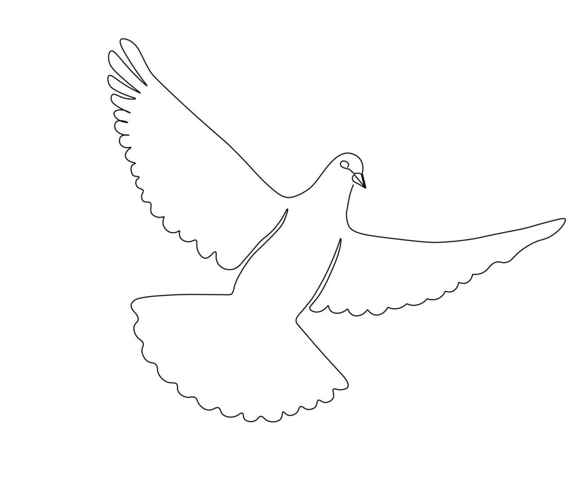 flying white dove, symbol of peace, hand drawn, continuous mono line, one line art vector