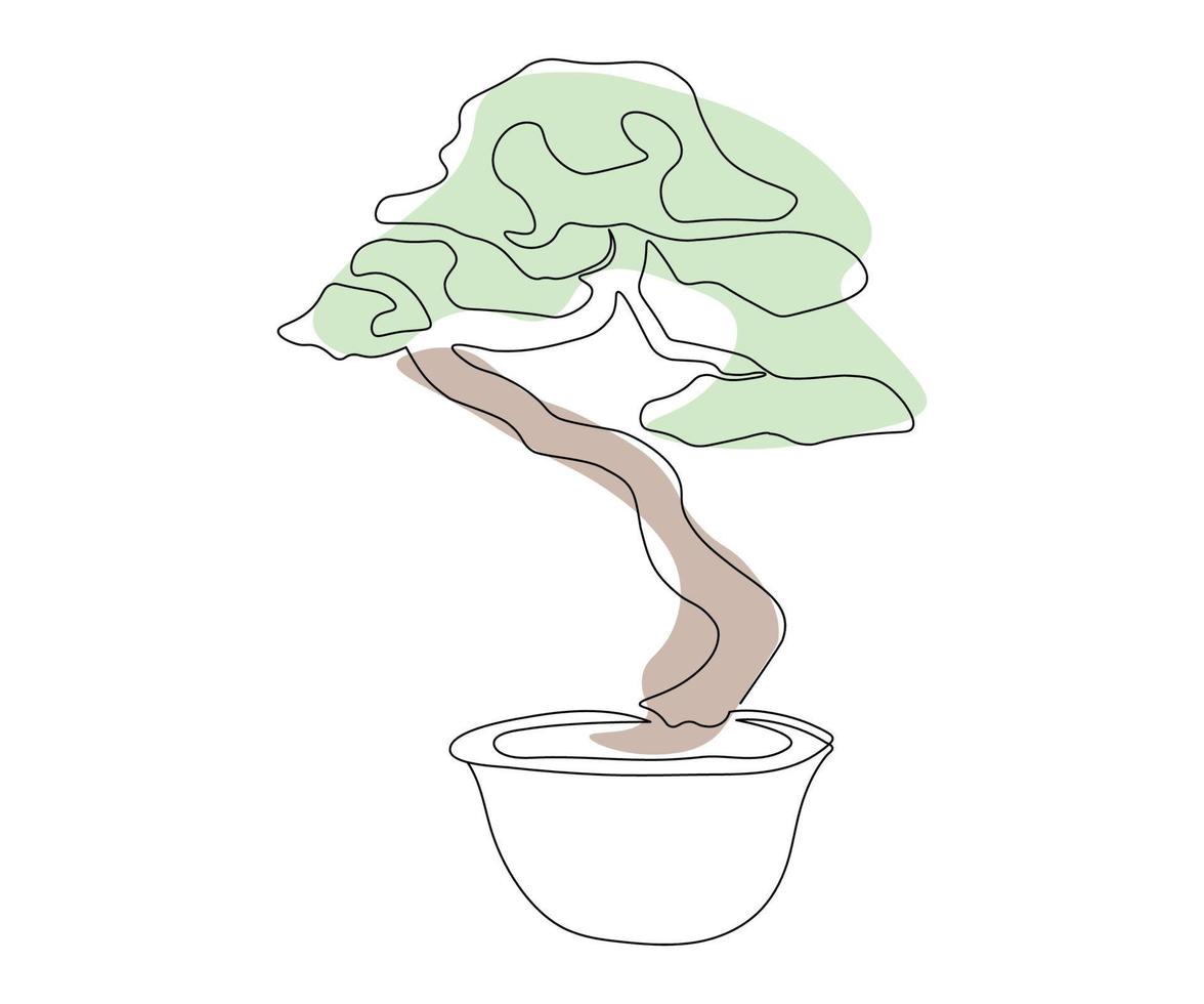 potted houseplant, bonsai, hand drawn, mono line, one line art vector