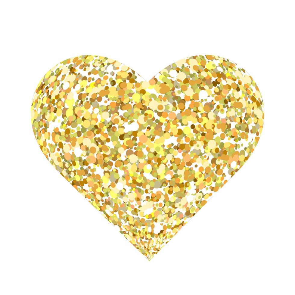 Gold glitter heart sign sparkles isolated on white background. Valentine Day symbol. Great for valentine and mother's day cards, wedding invitations, party posters and flyers vector