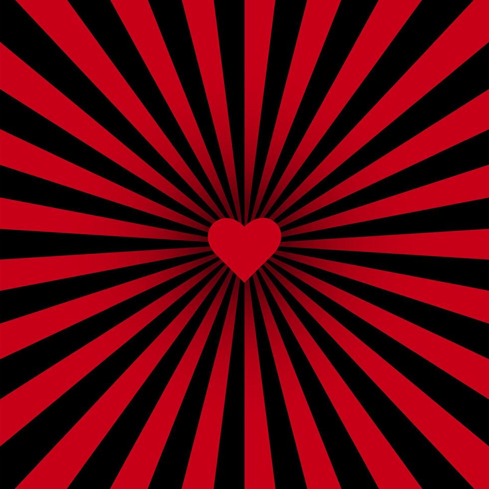 Swirling pattern background. Vortex starburst spiral twirl square with red heart. Helix rotation rays. Converging psychadelic scalable stripes. Vector illustration