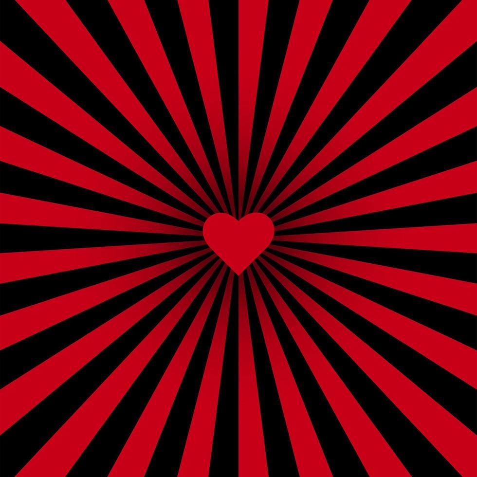 fondo de patrón giratorio. vórtice starburst espiral giro cuadrado con corazón rojo. rayos de rotación de la hélice. Rayas escalables psicodélicas convergentes. ilustración vectorial vector