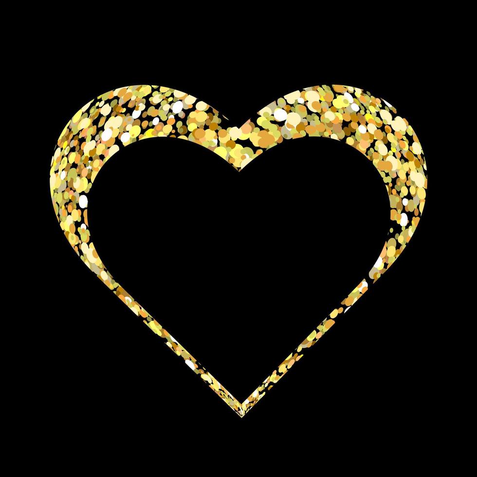 Valentine's day, poster design element. Heart on a black background.Yellow dots glitter metallic decor.Design for wedding card, valentine, save the date vector