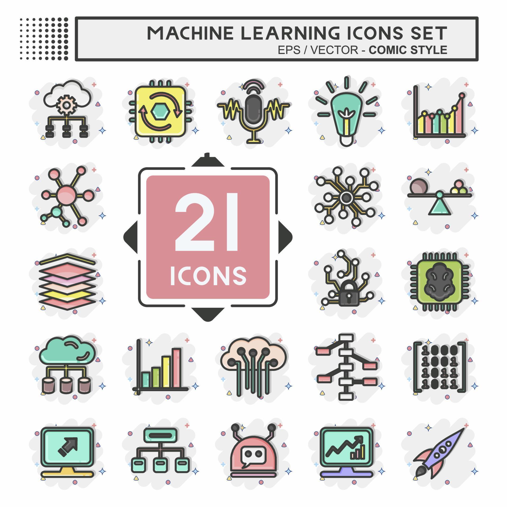 Icon Set Machine Learning. related to Machine Learning symbol. Comic ...