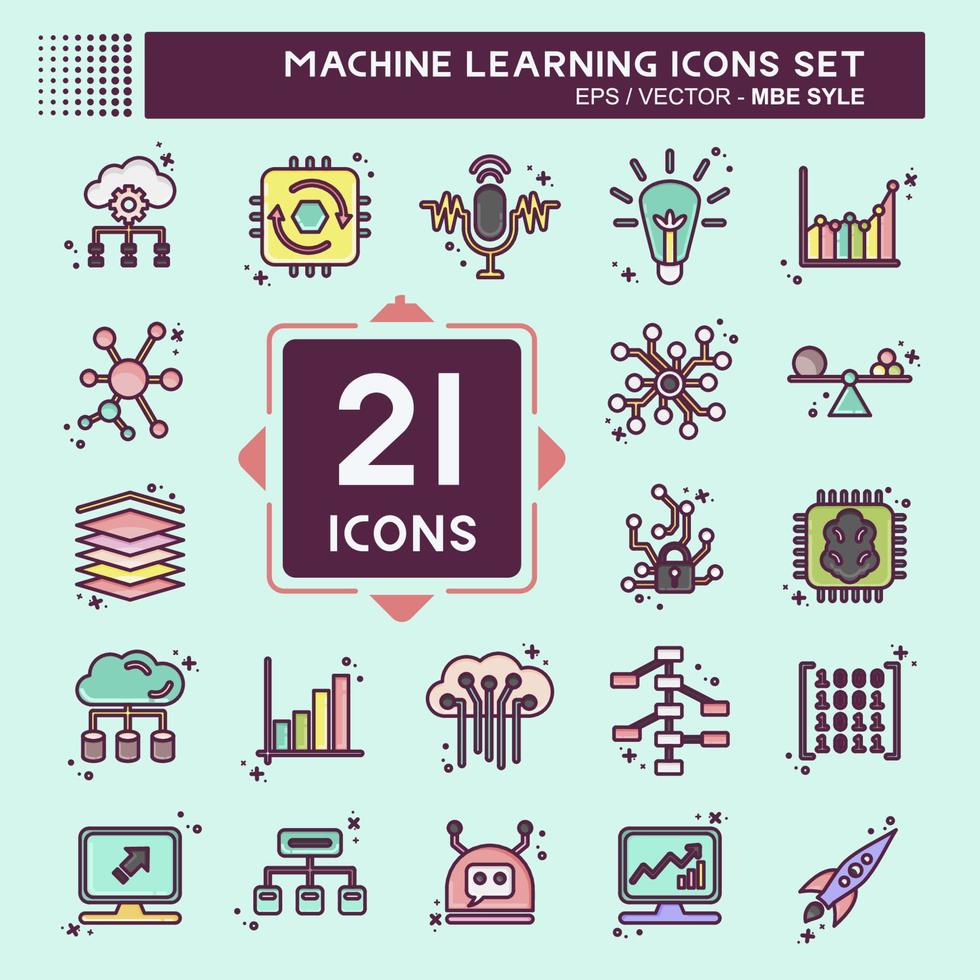 Icon Set Machine Learning. related to Machine Learning symbol. MBE style. simple design editable. simple illustration. simple vector icons