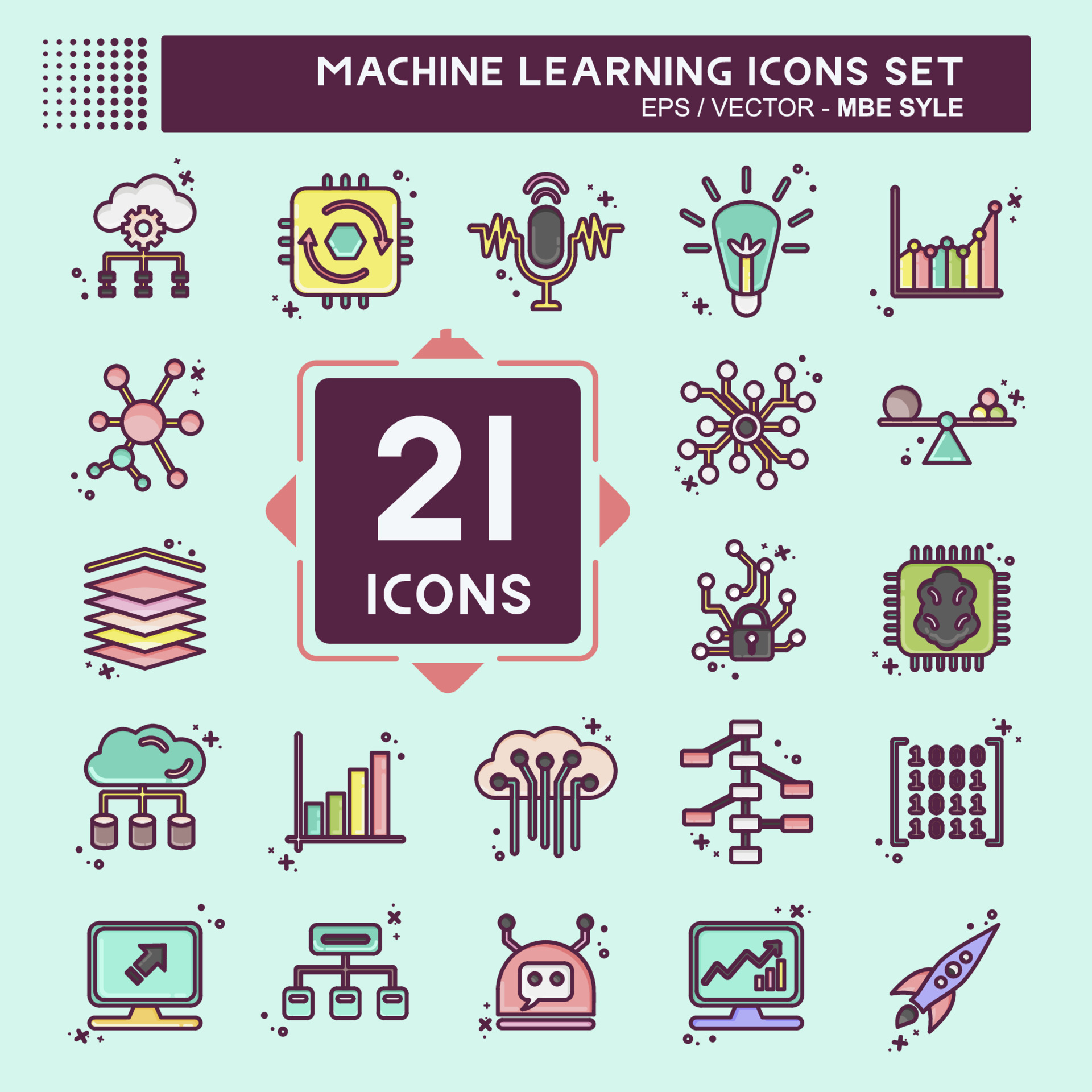 Icon Set Machine Learning. related to Machine Learning symbol. MBE ...