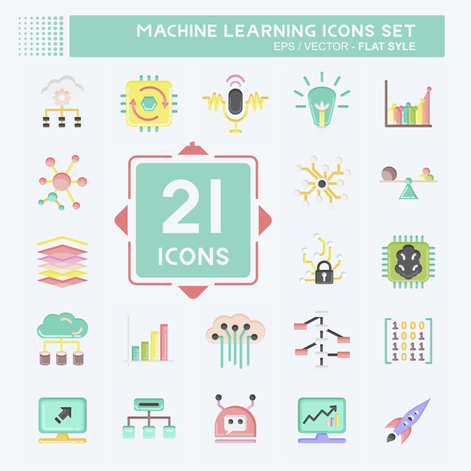 Icon Set Machine Learning. related to Machine Learning symbol. flat ...