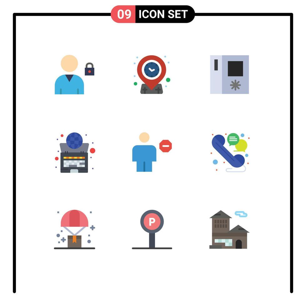 Pack of 9 Modern Flat Colors Signs and Symbols for Web Print Media such as body avatar refrigerator laptop internet Editable Vector Design Elements