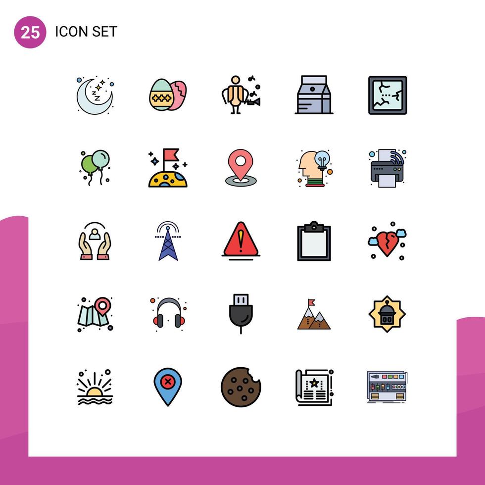 Universal Icon Symbols Group of 25 Modern Filled line Flat Colors of halloween milk artist juice drink Editable Vector Design Elements