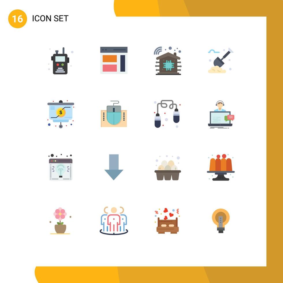 Pack of 16 Modern Flat Colors Signs and Symbols for Web Print Media such as strategy plants user labour spade Editable Pack of Creative Vector Design Elements