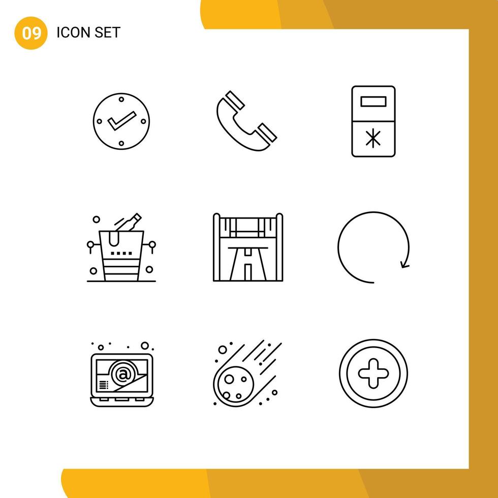 9 User Interface Outline Pack of modern Signs and Symbols of race checkpoint fridge wine champagne Editable Vector Design Elements