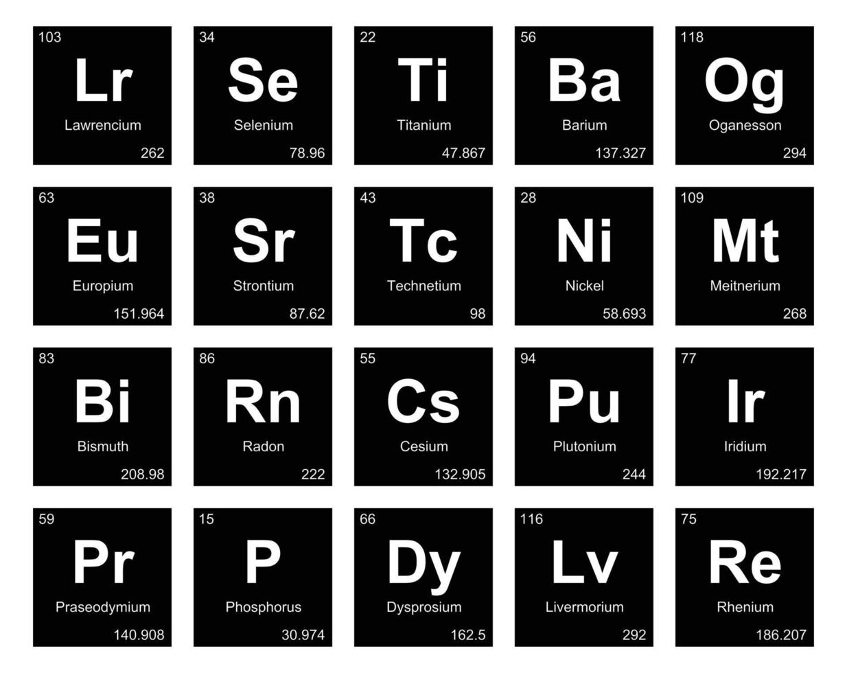 diseño de paquete de iconos de 20 tablas preiodicas de los elementos vector