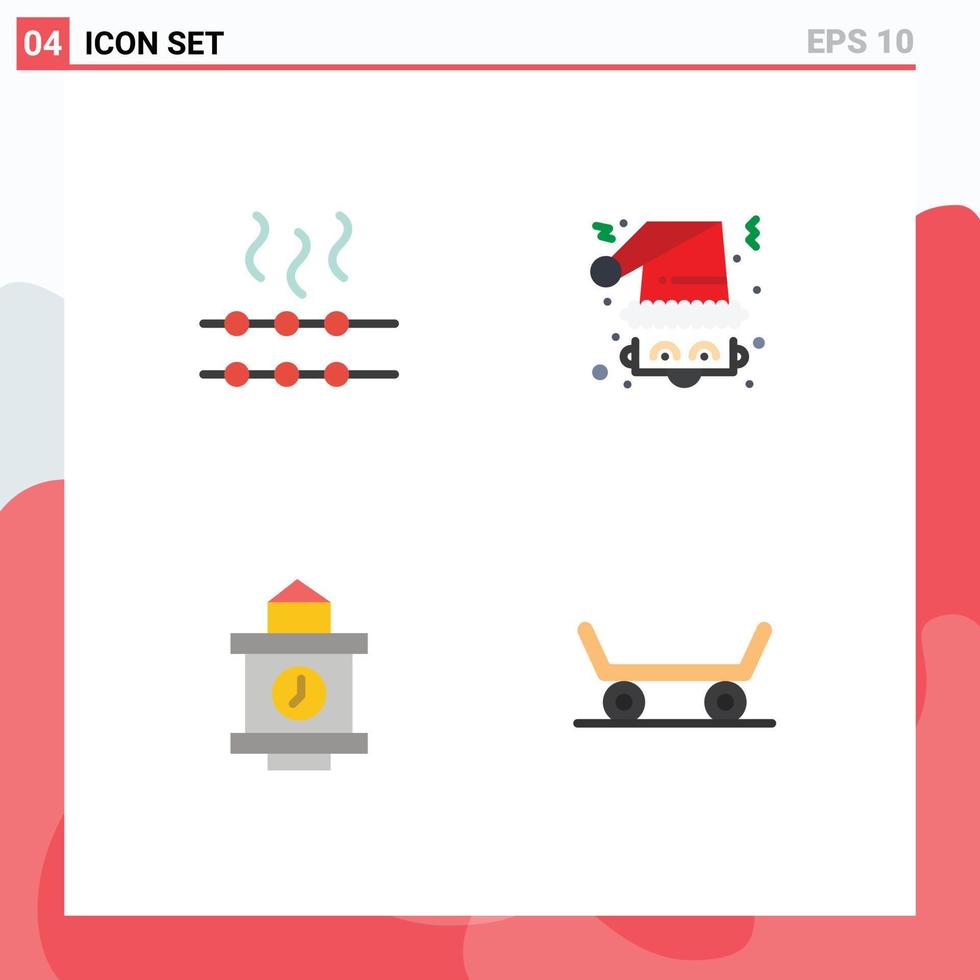 Group of 4 Flat Icons Signs and Symbols for food time christmas santa skateboard Editable Vector Design Elements