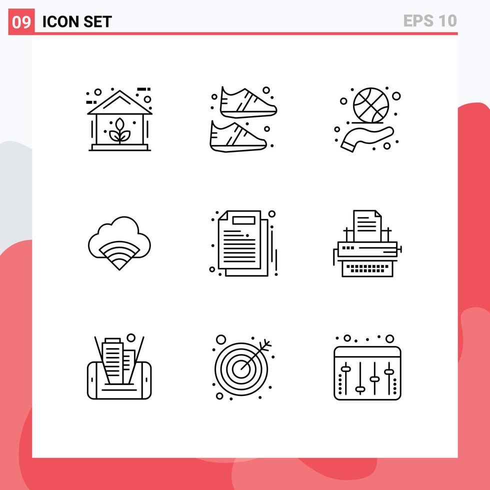 Set of 9 Vector Outlines on Grid for business wifi basketball spinning connection sport Editable Vector Design Elements