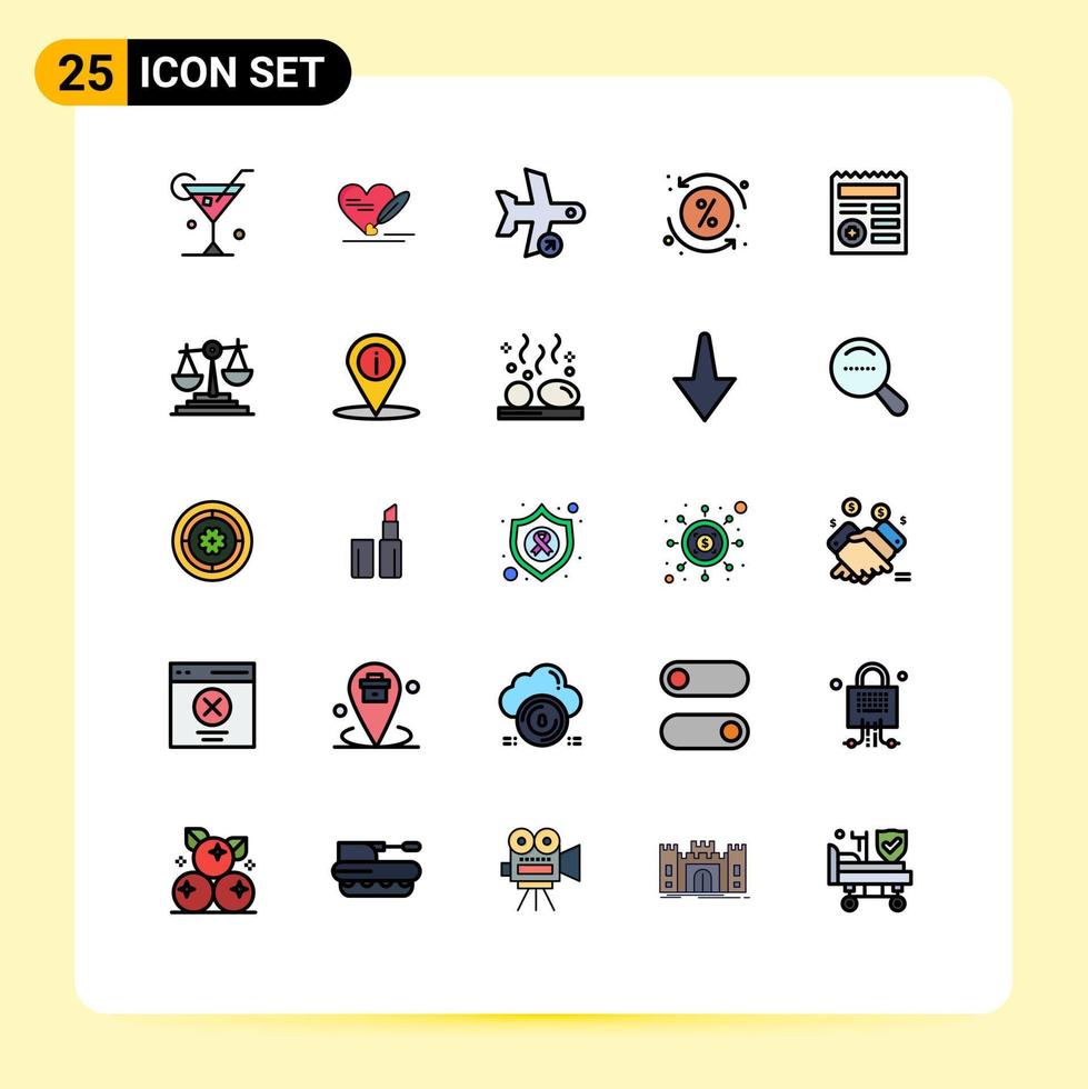 User Interface Pack of 25 Basic Filled line Flat Colors of basic percent flight loan transport Editable Vector Design Elements
