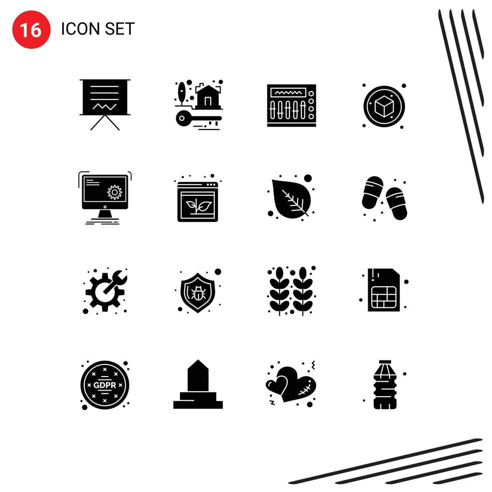 16 Universal Solid Glyphs Set for Web and Mobile Applications computer object real estate cube party Editable Vector Design Elements