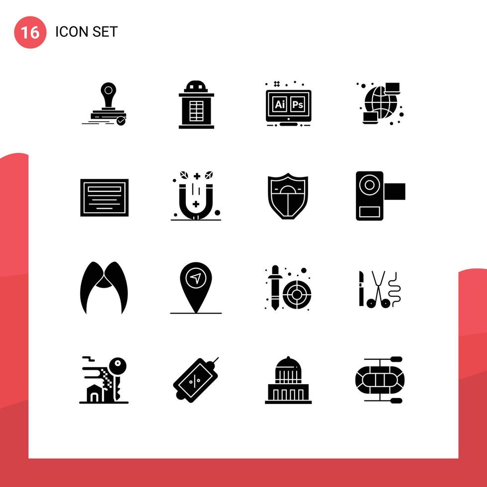 Solid Glyph Pack of 16 Universal Symbols of file streamline hex network global Editable Vector Design Elements