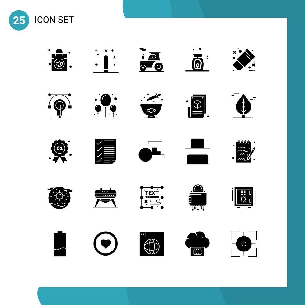 Group of 25 Solid Glyphs Signs and Symbols for office draw car spa aroma Editable Vector Design Elements