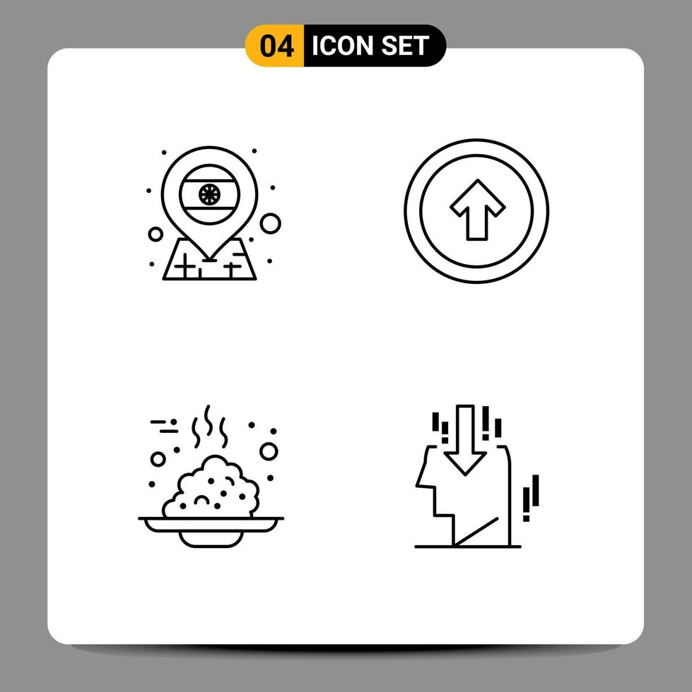 Set of 4 Modern UI Icons Symbols Signs for location breakfast india user food Editable Vector Design Elements