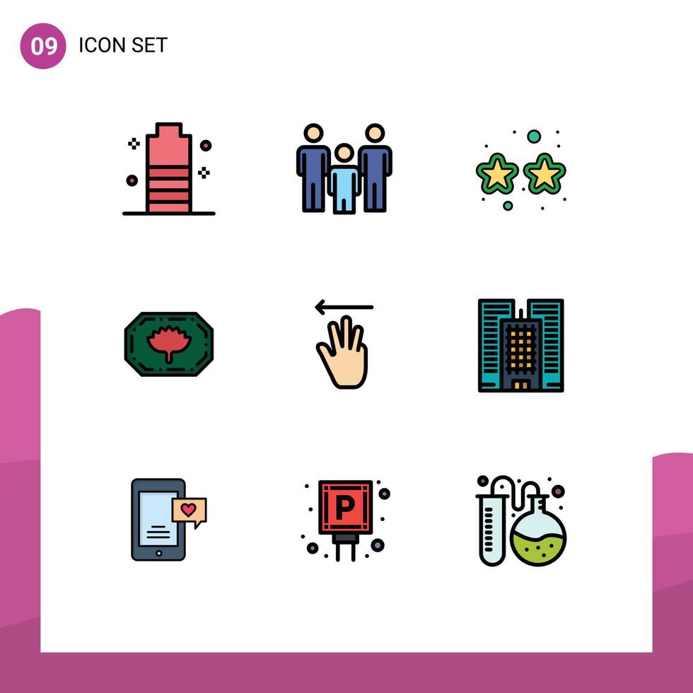 conjunto de pictogramas de 9 colores planos de línea de llenado simple de cursor de mano bangla salud bangladesh monograma fiesta elementos de diseño vectorial editables vector