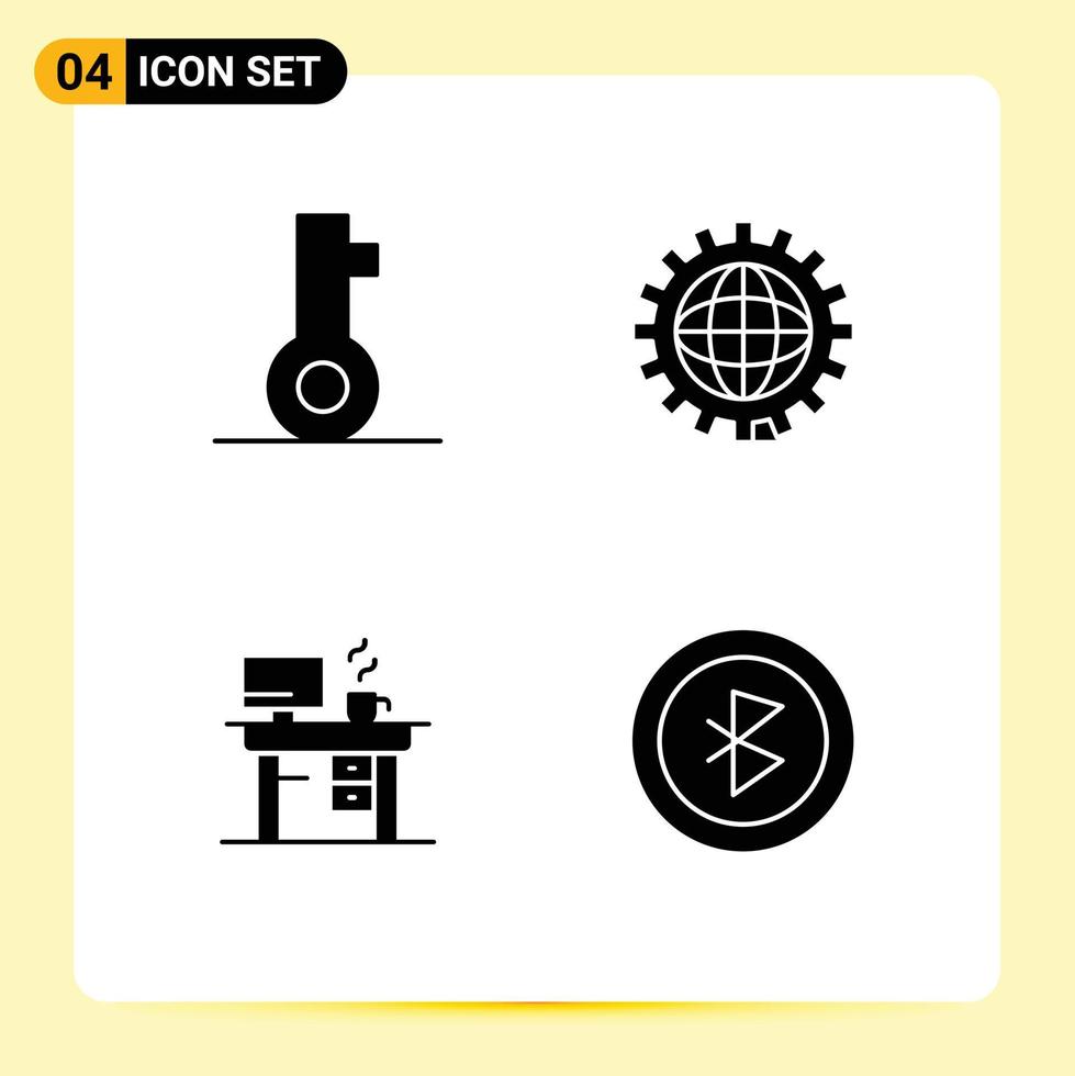 4 Solid Glyph concept for Websites Mobile and Apps key job security development office Editable Vector Design Elements