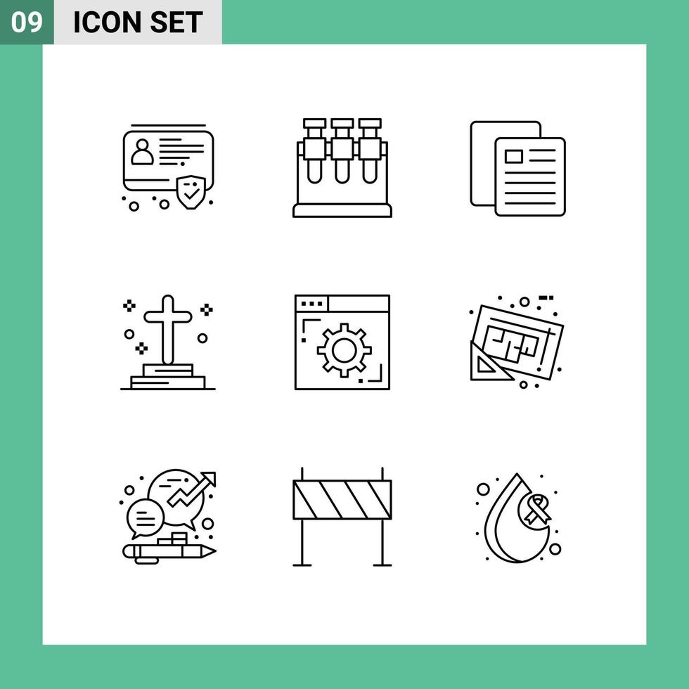 Universal Icon Symbols Group of 9 Modern Outlines of internet graveyard school grave death Editable Vector Design Elements