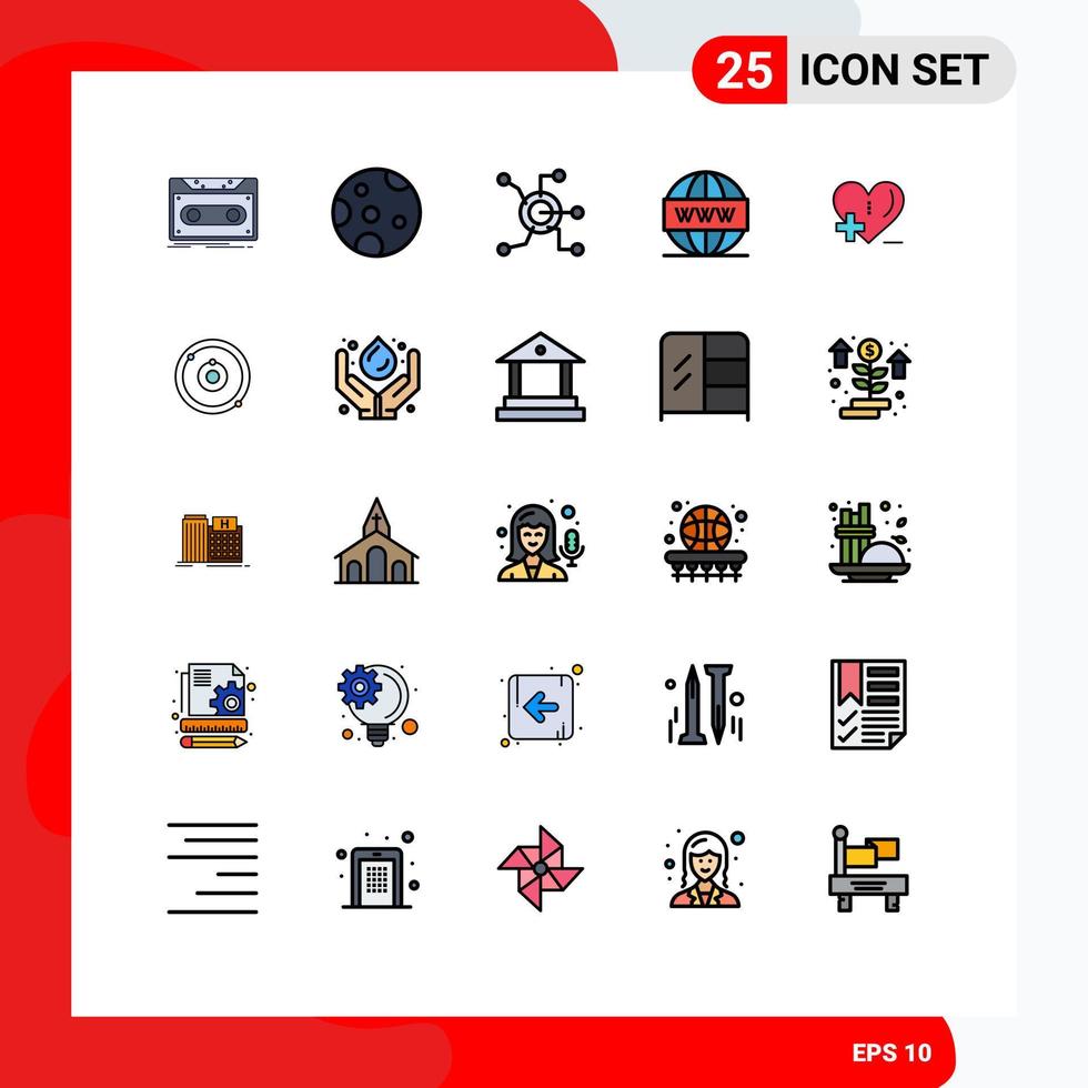 Pack of 25 creative Filled line Flat Colors of web search data media connect Editable Vector Design Elements
