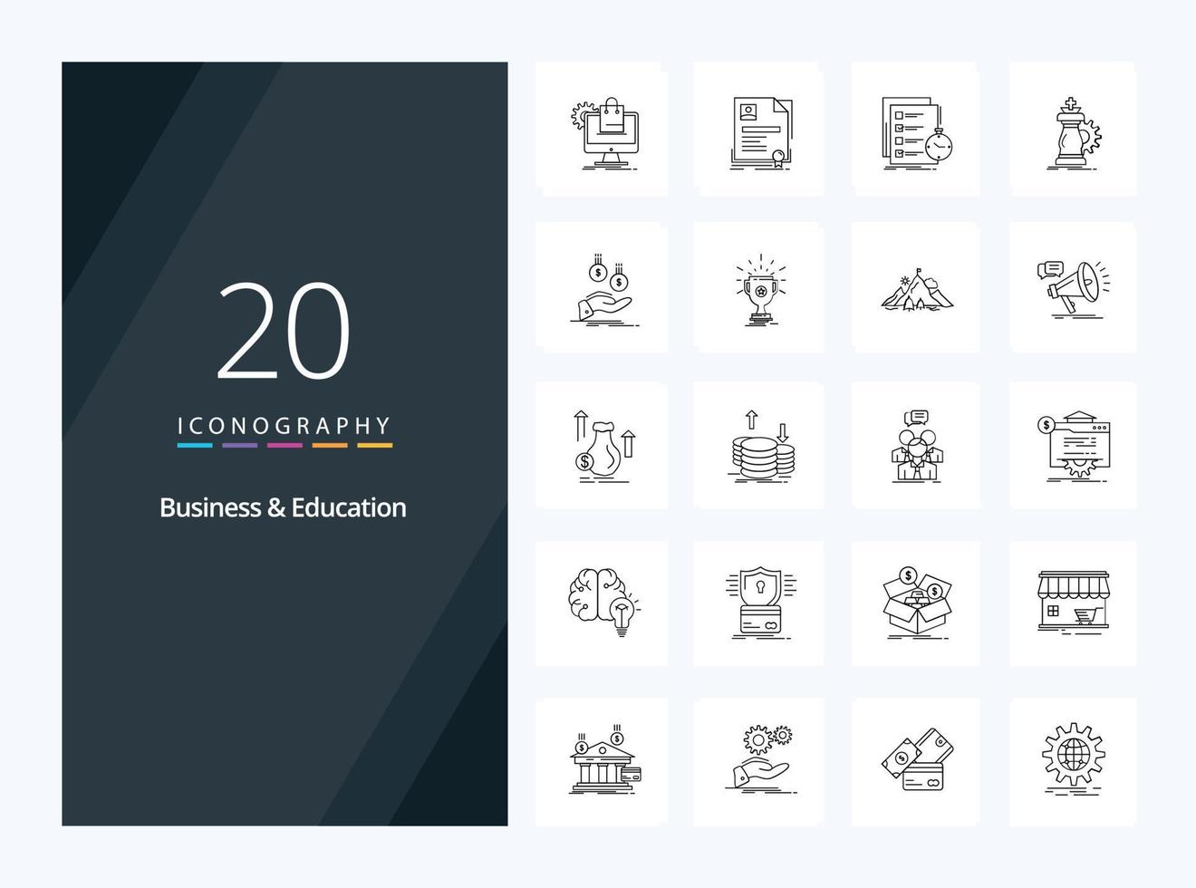 20 Business And Education Outline icon for presentation vector