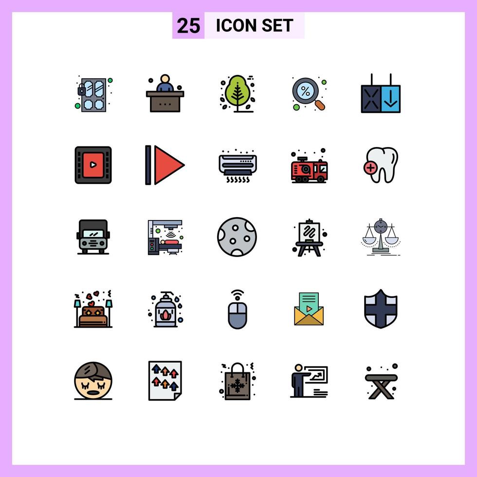 Modern Set of 25 Filled line Flat Colors Pictograph of search ecommerce student discount plant Editable Vector Design Elements