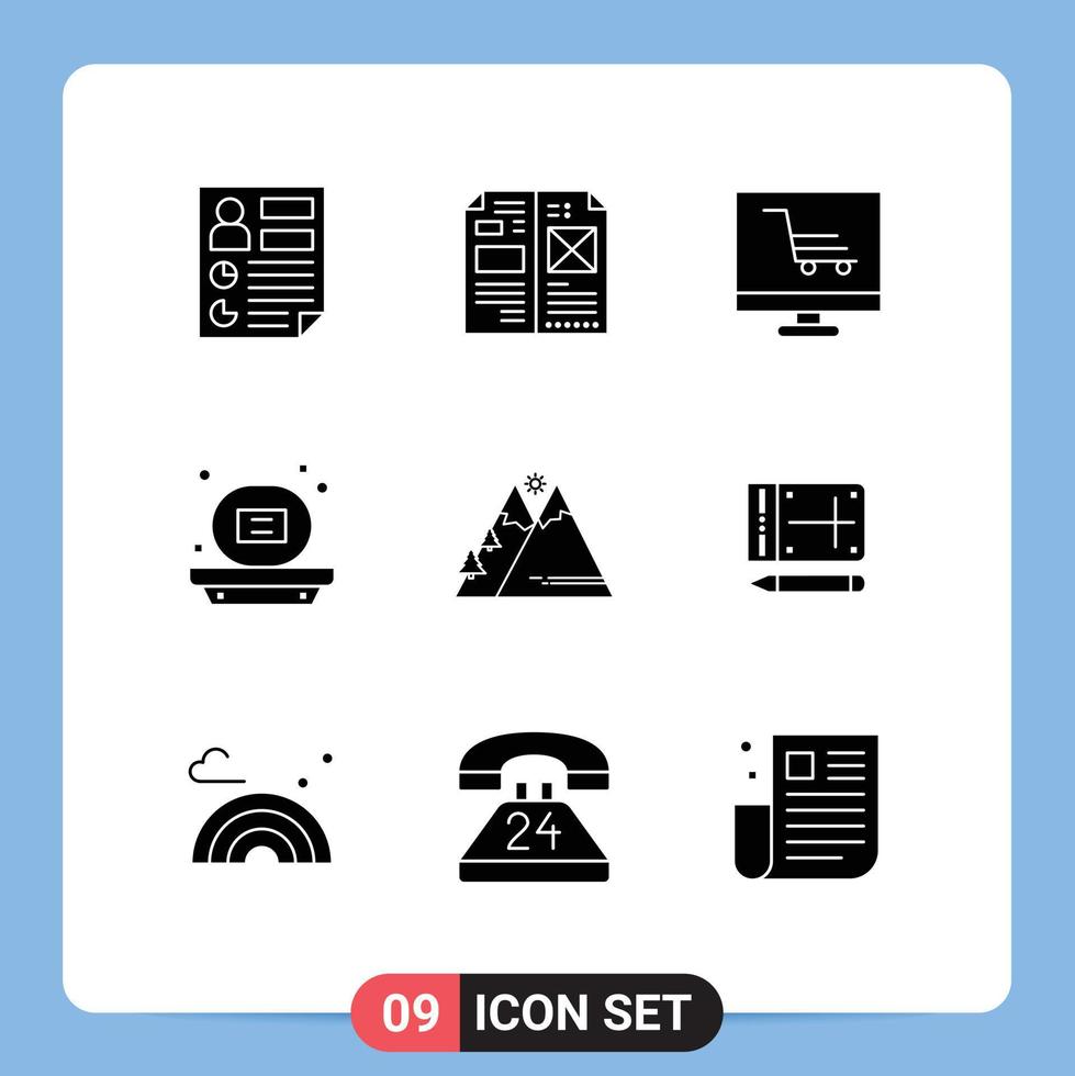 Set of 9 Vector Solid Glyphs on Grid for soap bathroom layout bath project Editable Vector Design Elements