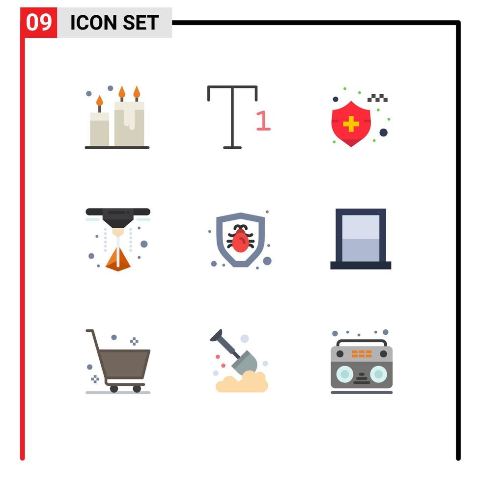 paquete de interfaz de usuario de 9 colores planos básicos de muebles, electrodomésticos, seguro de automóvil, error de seguridad, elementos de diseño vectorial editables vector