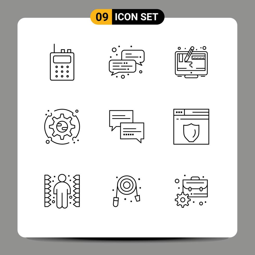 Set of 9 Modern UI Icons Symbols Signs for education comment graphic chat setup Editable Vector Design Elements