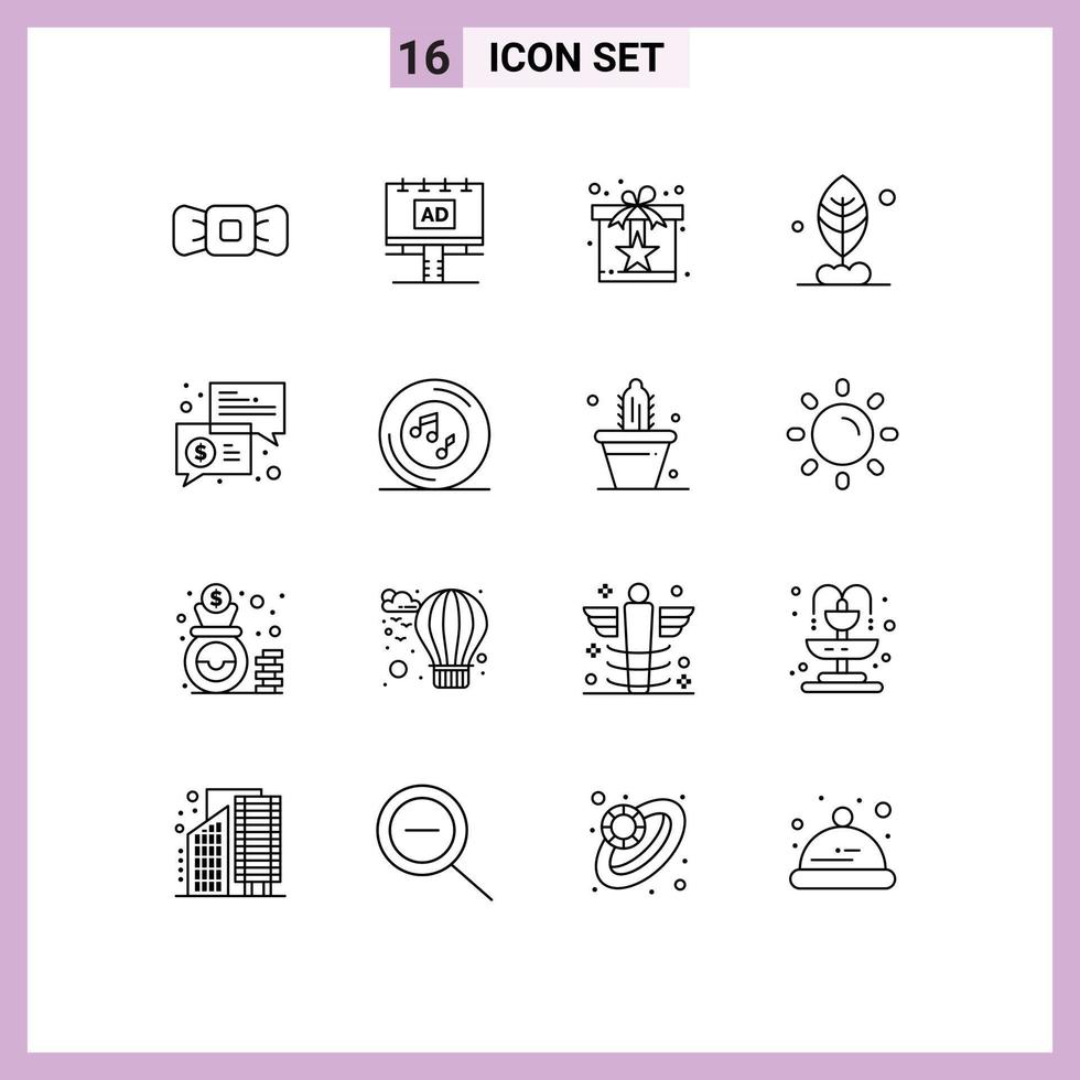 Modern Set of 16 Outlines Pictograph of trade plant advertisment leaf star Editable Vector Design Elements