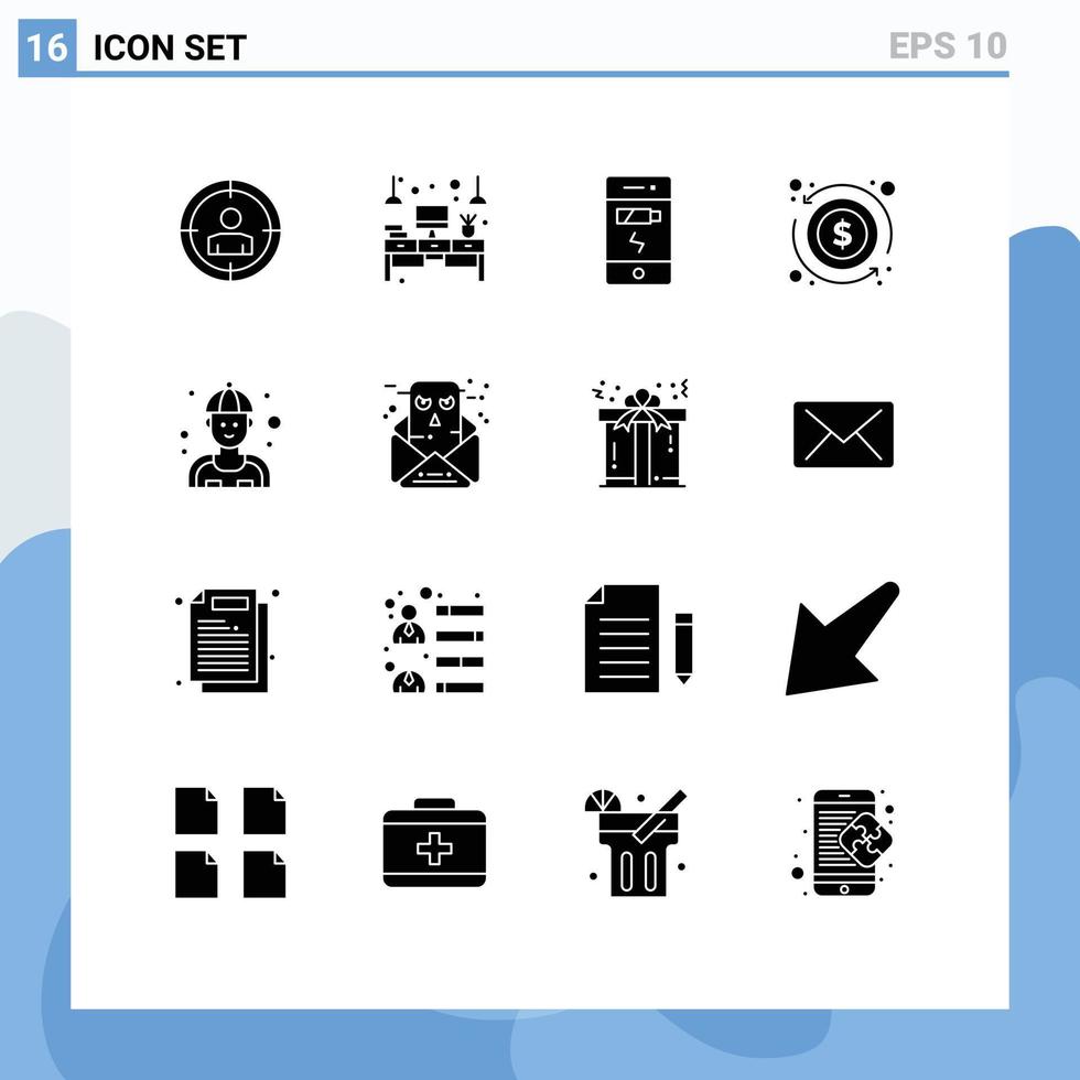 16 concepto de glifo sólido para sitios web móviles y aplicaciones mecánica dinero batería intercambio flecha elementos de diseño vectorial editables vector