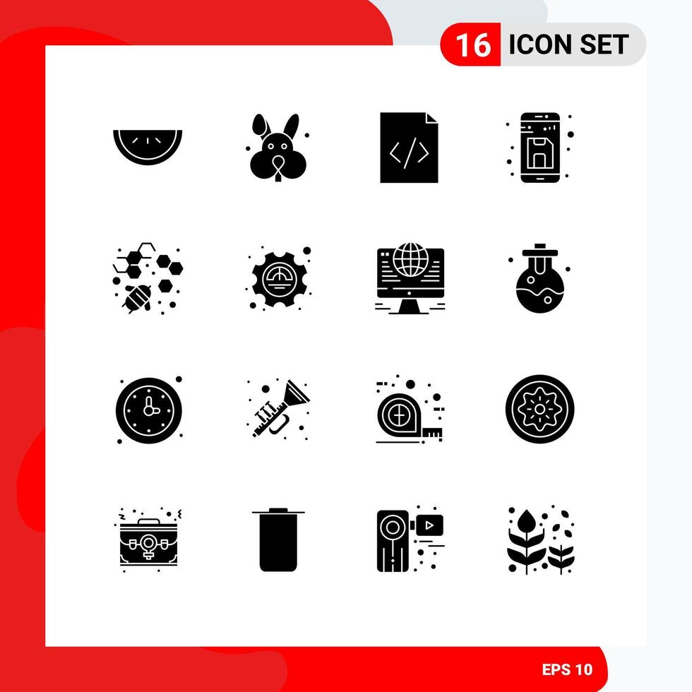 16 Universal Solid Glyph Signs Symbols of efficiency honey html bee storage Editable Vector Design Elements