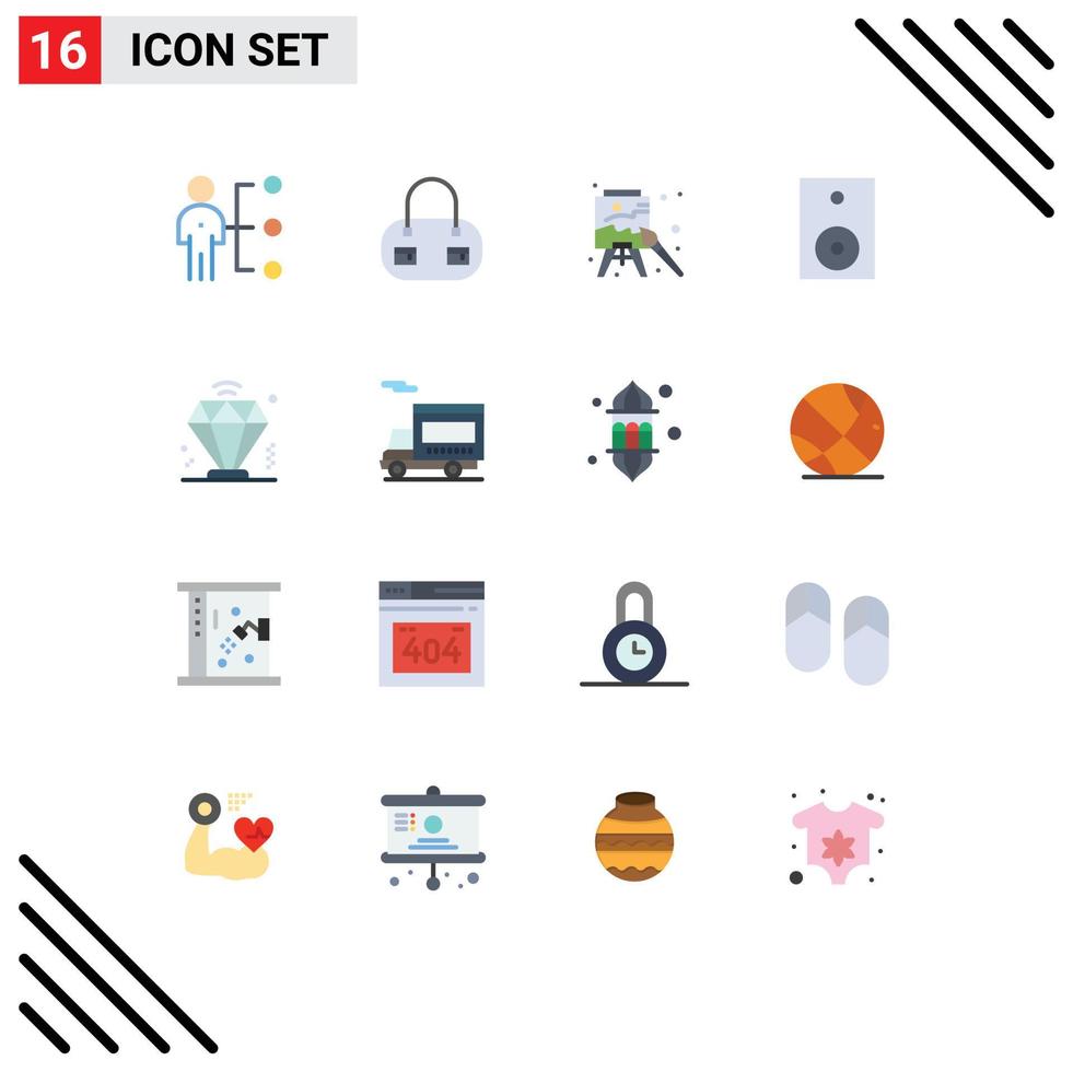 Group of 16 Flat Colors Signs and Symbols for diamond technology art speaker electronics Editable Pack of Creative Vector Design Elements