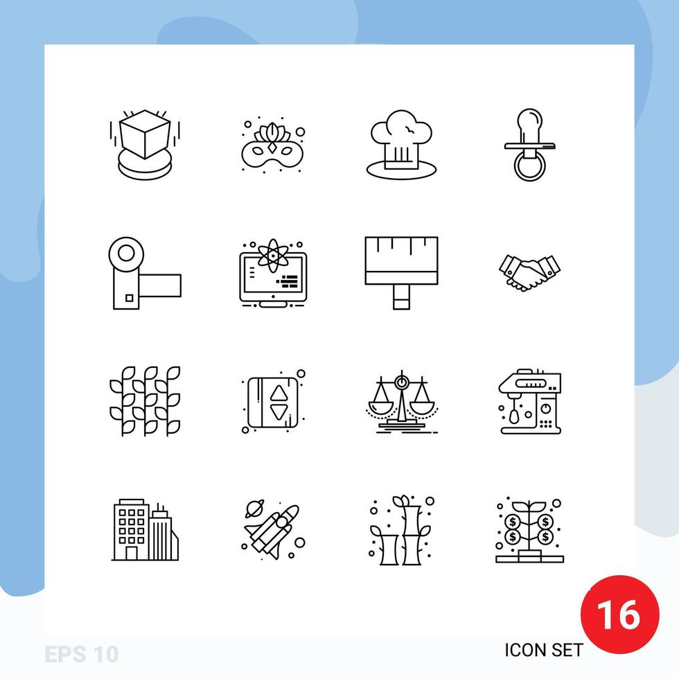 Pictogram Set of 16 Simple Outlines of kids dummy cafe baby restaurant Editable Vector Design Elements