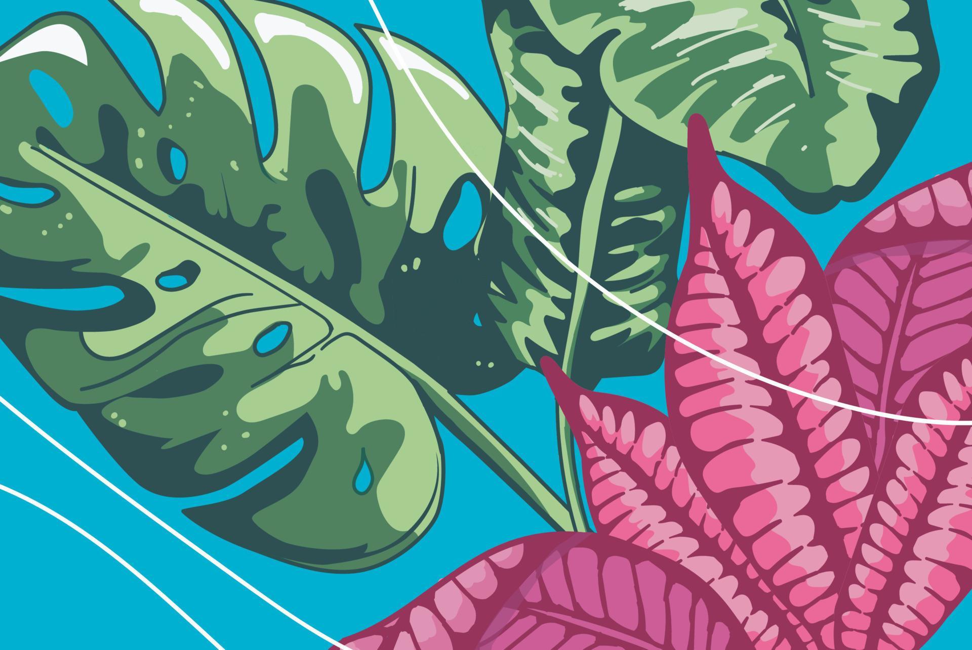 ornamental leaves background. abstract tropical leaf shapes poster or