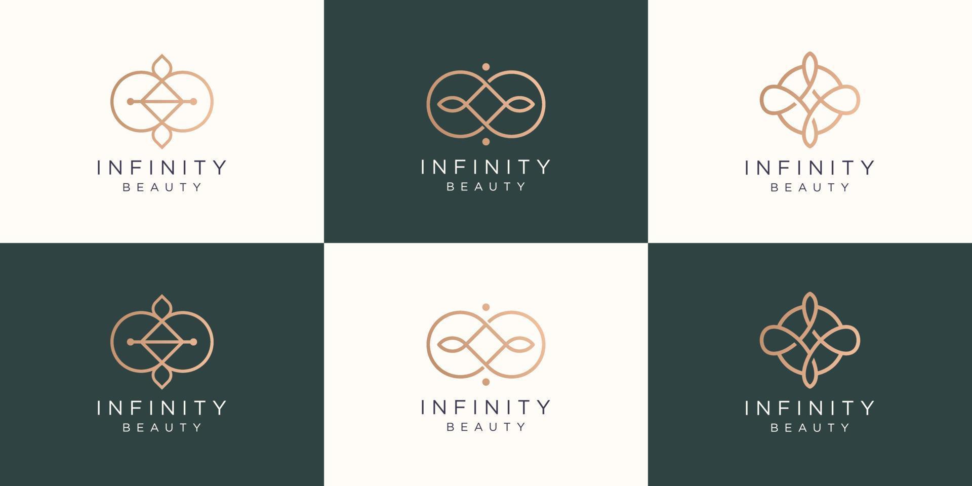 set of collection infinity and beauty logo.creative minimalist gold beauty logo set design template. vector