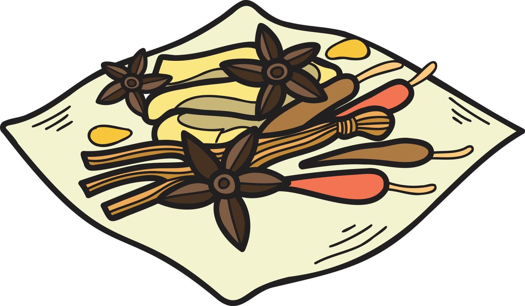 Hand Drawn Chinese herbs Chinese and Japanese food illustration vector