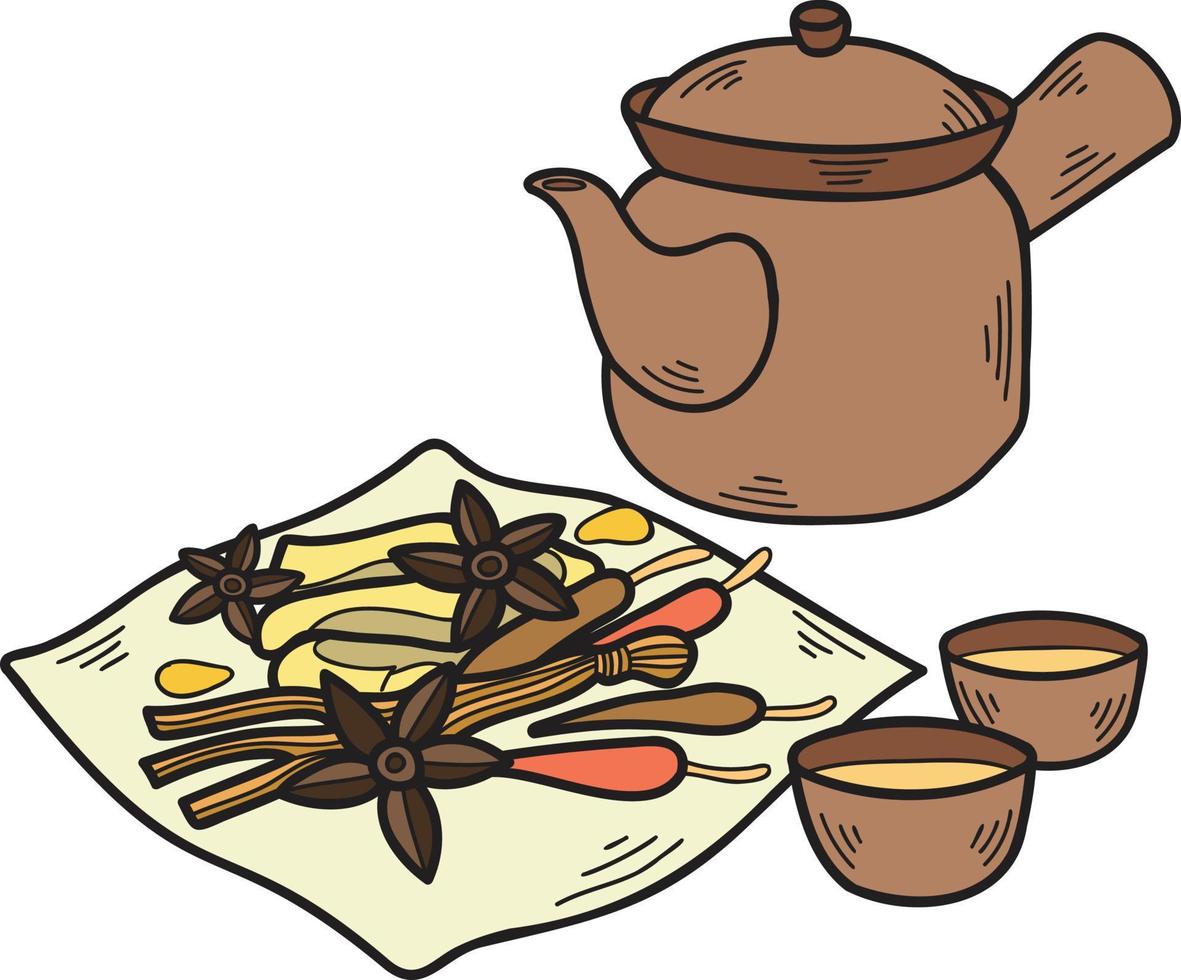 Hand Drawn Chinese herbs Chinese and Japanese food illustration vector