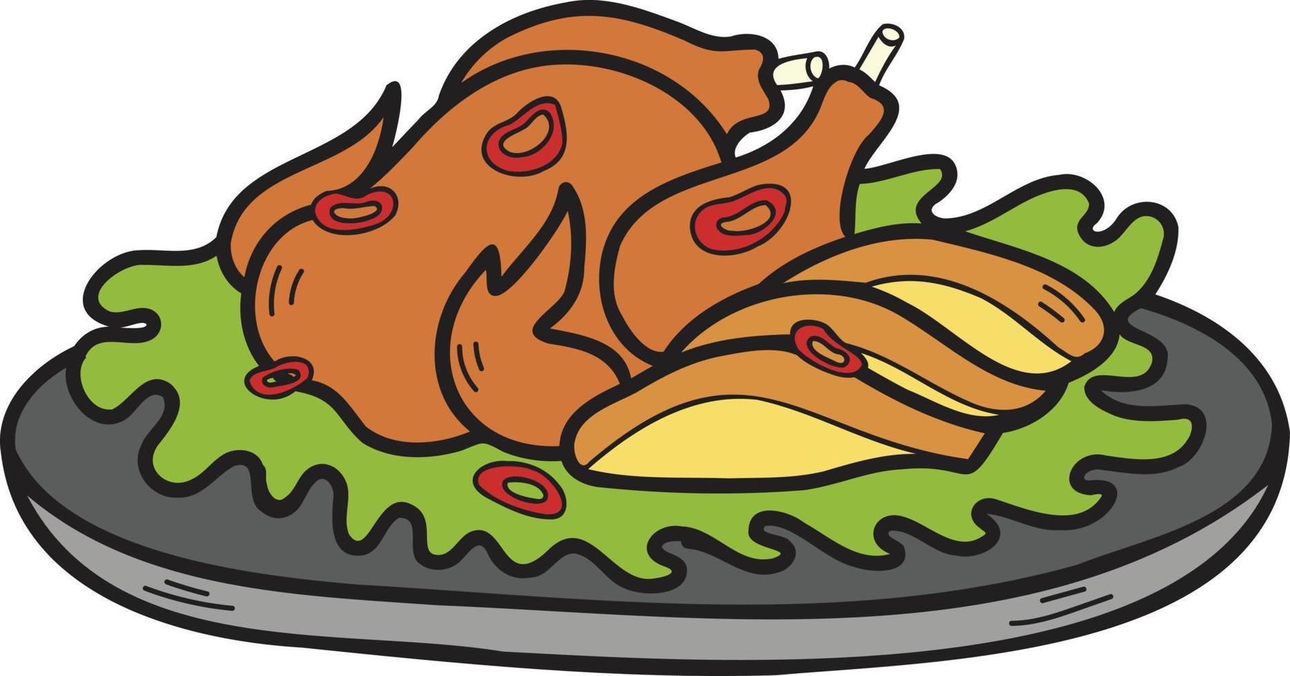 Hand Drawn turkey on plate Chinese and Japanese food illustration vector
