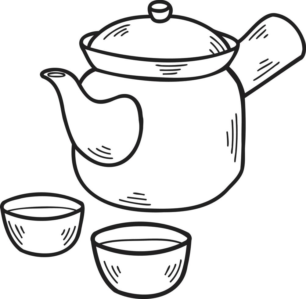 dibujado a mano tetera comida china y japonesa ilustración vector