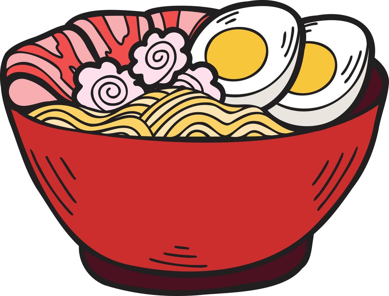 fideos dibujados a mano o ramen comida china y japonesa ilustración vector