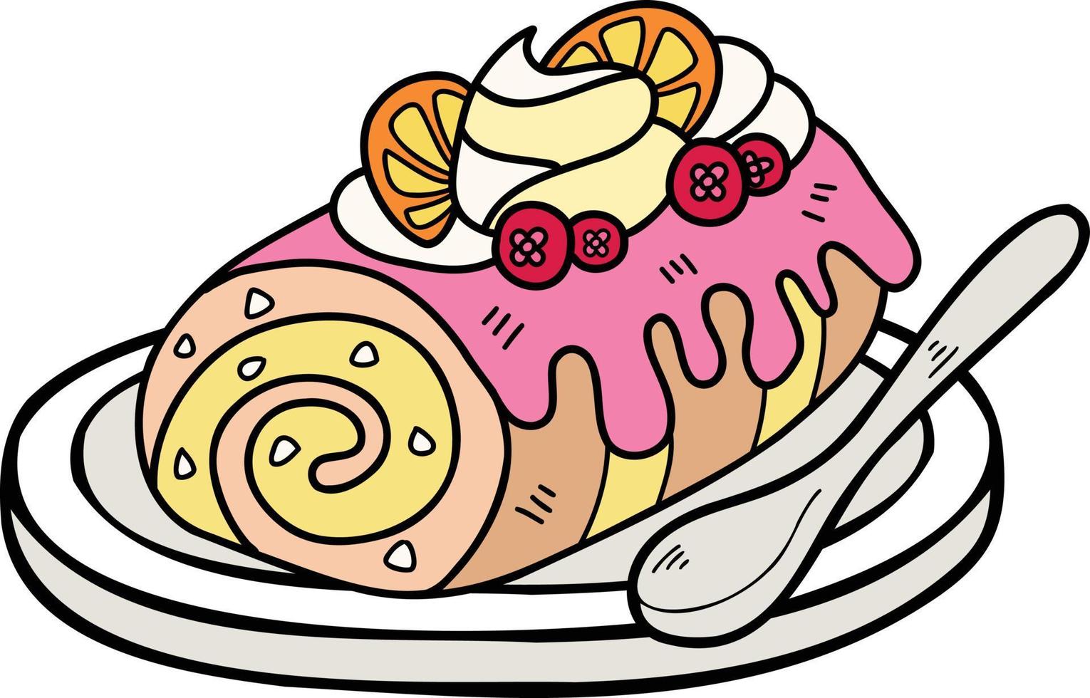 Hand Drawn Roll Cake and Lemon illustration vector