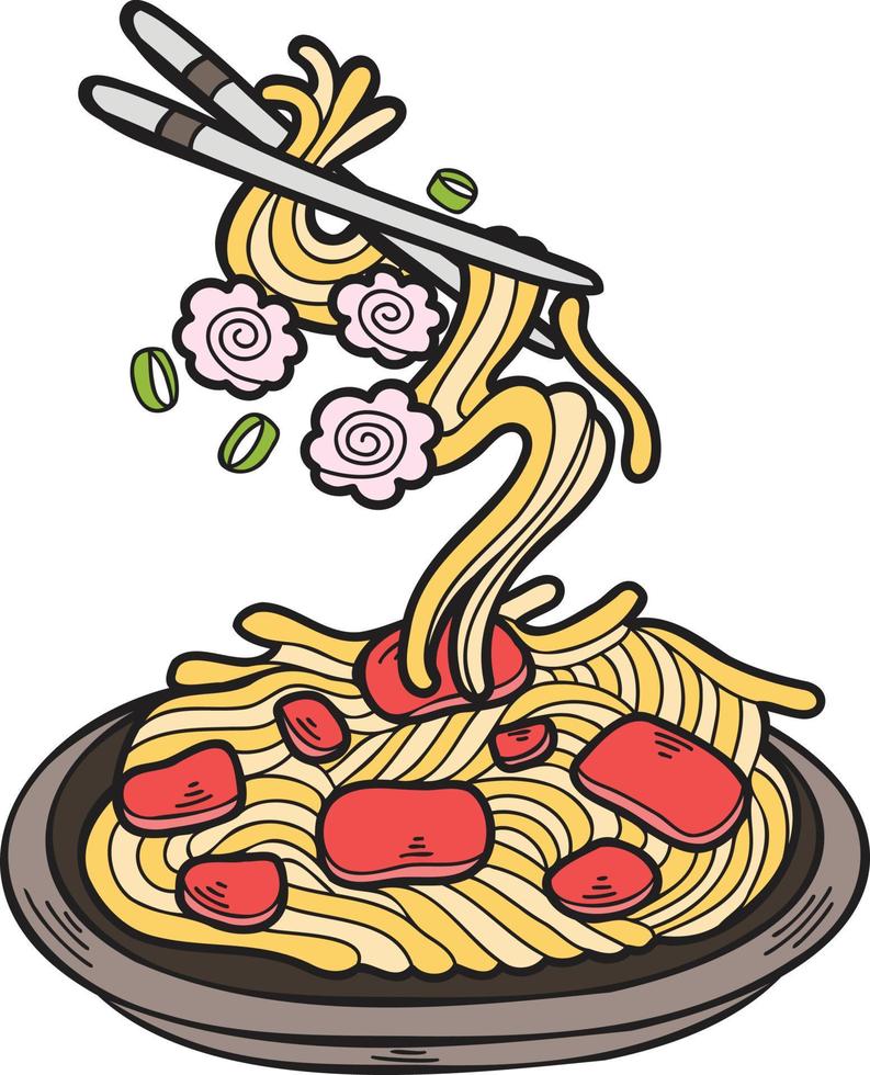 fideos dibujados a mano ilustración de comida china y japonesa vector
