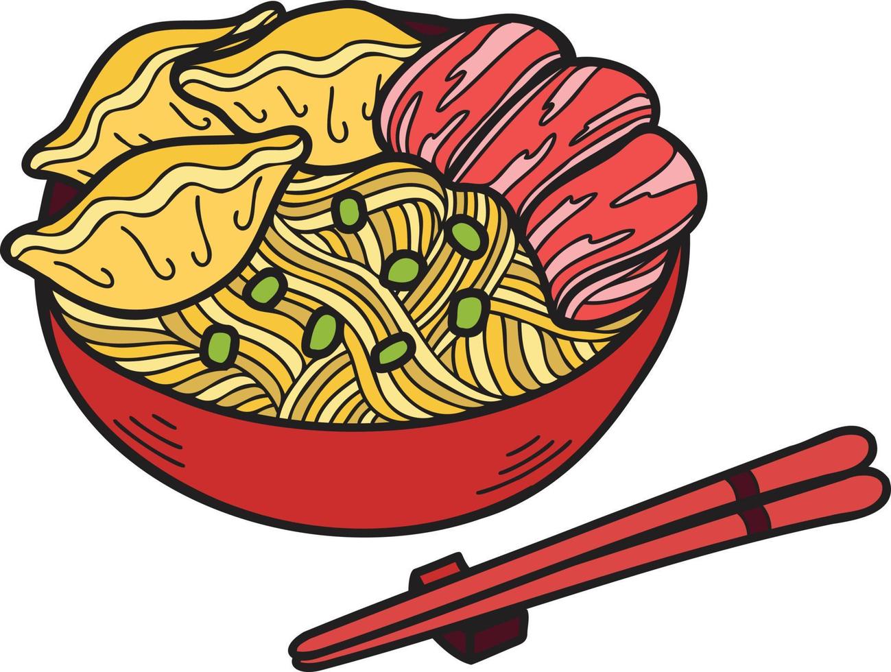 Hand Drawn noodles or ramen Chinese and Japanese food illustration vector