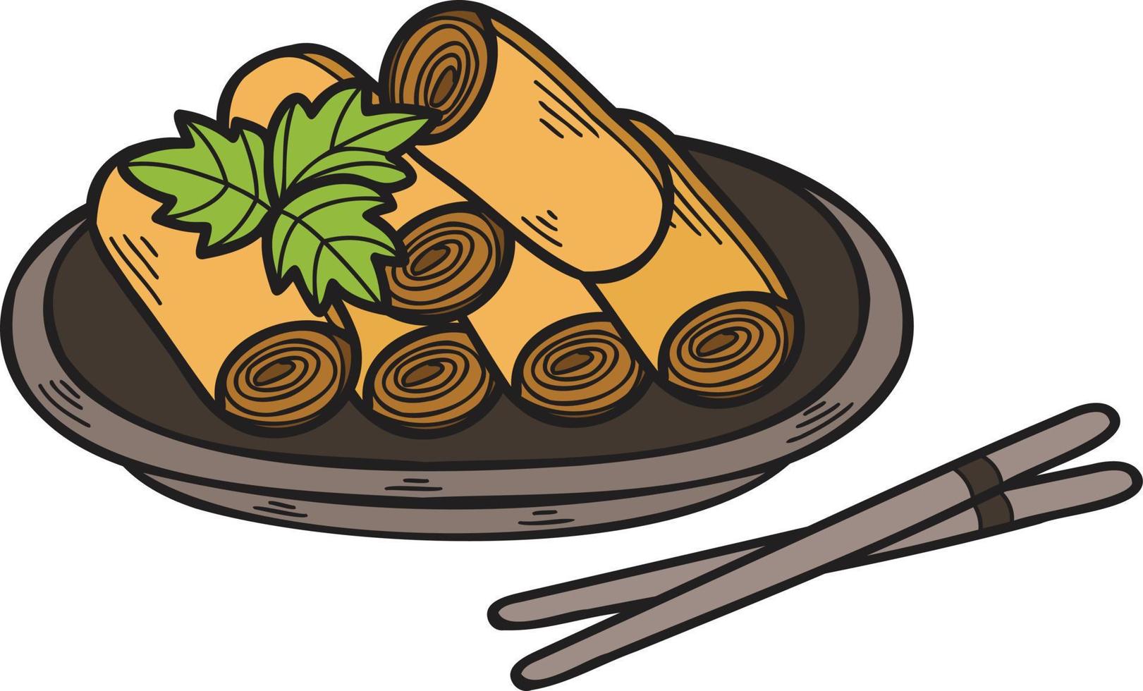 Hand Drawn spring roll Chinese and Japanese food illustration vector