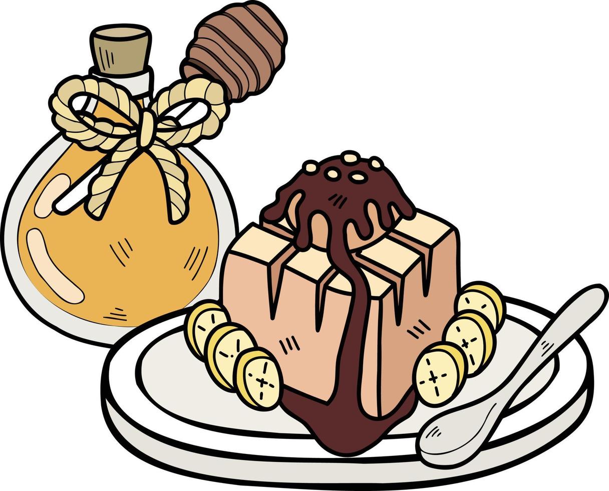 Hand Drawn Honey Toast Topped with Chocolate illustration vector