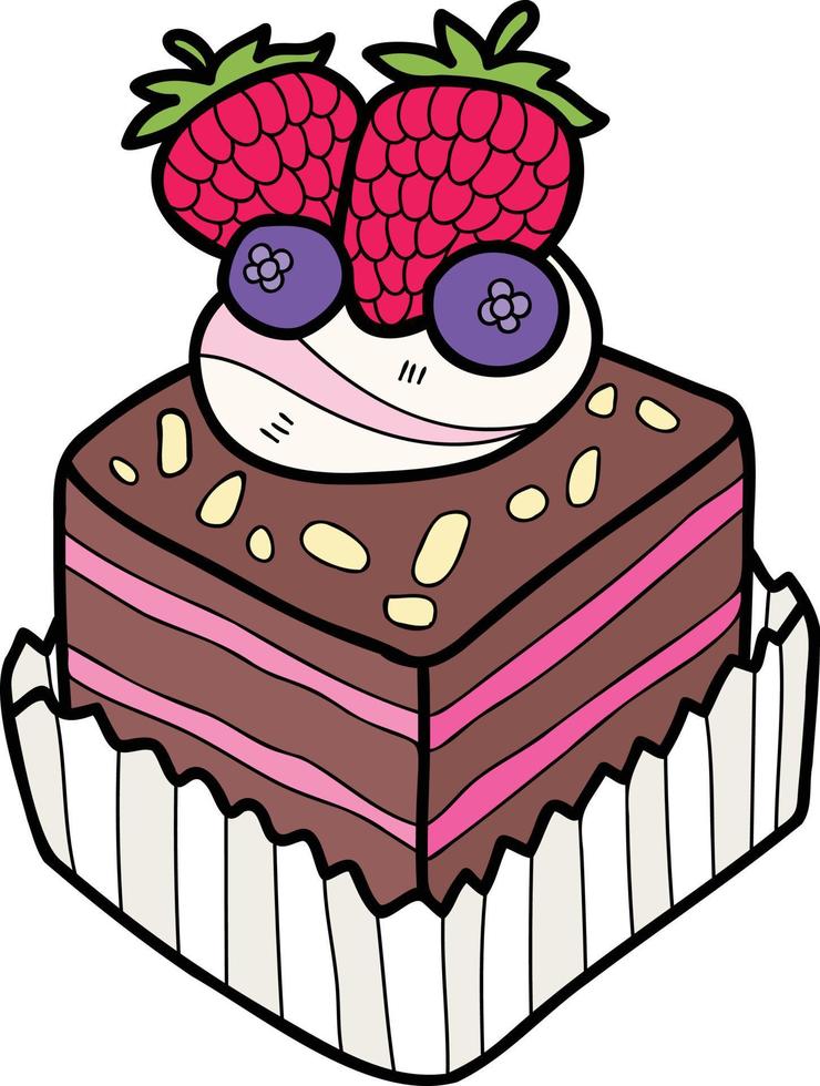 cupcakes de chocolate dibujados a mano con ilustración de fresas vector